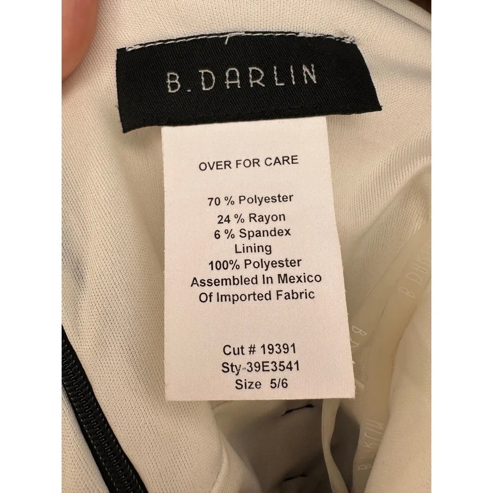 B Darlin Two Tone Black White Dress Belted Sheath Knee Length‎ Size 5 6